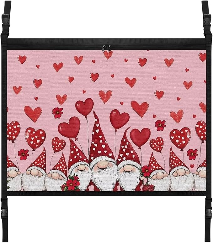 Generic Gnomes Hearts Car Ceiling Cargo Net Pocket Storage Net,31.69"x24.02" Adjustable Strap to Reduce Sagging Car Roof Storage Organizer, Car Camping Essentials Valentine's Day Decorations