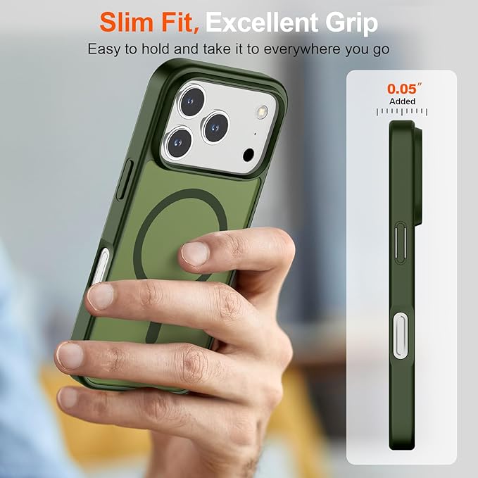 SUPFINE Magnetic for iPhone 17 Pro Max Case (Compatible with MagSafe)(Military Grade Drop Protection) Translucent Matte Shockproof with Anti-Fingerprint Phone Cover,Cangling Green