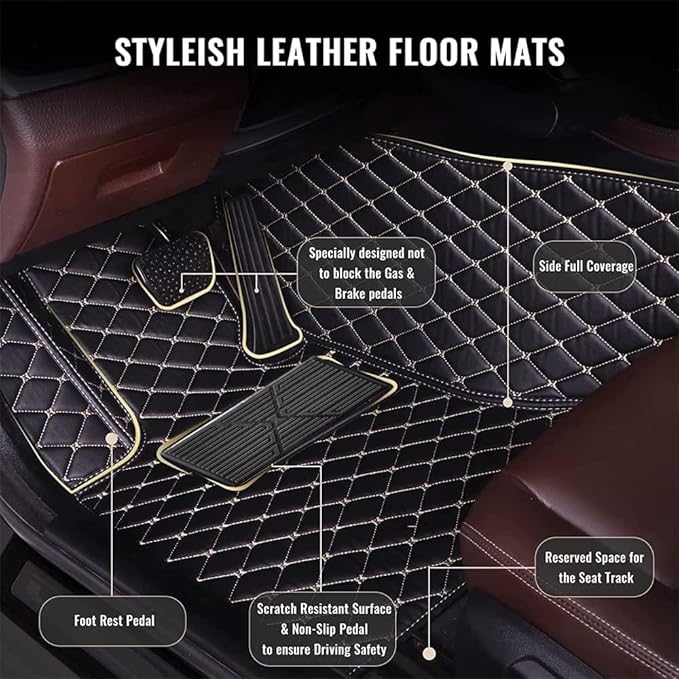 Custom Making Car Floor Mats for 98% Sedan SUV Sports Car Full Coverage Cute Pads Protection Non-Slip Leather Floor Liners (Black+Purple Side)