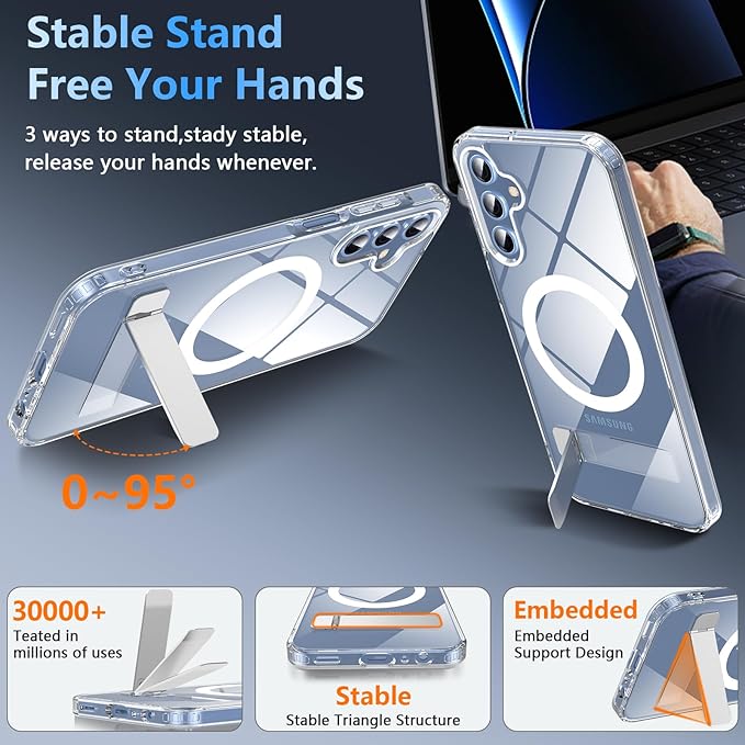 OWKEY for Samsung Galaxy A15 5G Phone Case with Screen Protector & Stand, Magnetic Case for Magsafe Military-Grade Protection Shockproof Matte Cover for Samsung Galaxy A15 5G (Clear)