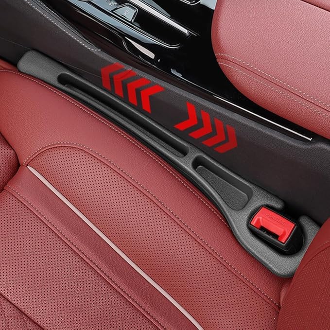Car Seats Gap Filler Dual-Slot Car Seat Gap Organizer – with Belt Slot, Anti-Drop Gap Filler for Cars & SUVs – No More Lost Items, All Within Reach (2PCS) (Black)