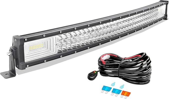 AUXTINGS 32 inch 405W Curved LED Light Bar Triple Row Work Light Spot Flood Beam with Wiring Harness kit Switch for Trucks Tractor 4X4 Boat Off Road Auto Fog Driving Lamp,12V 24V Waterproof
