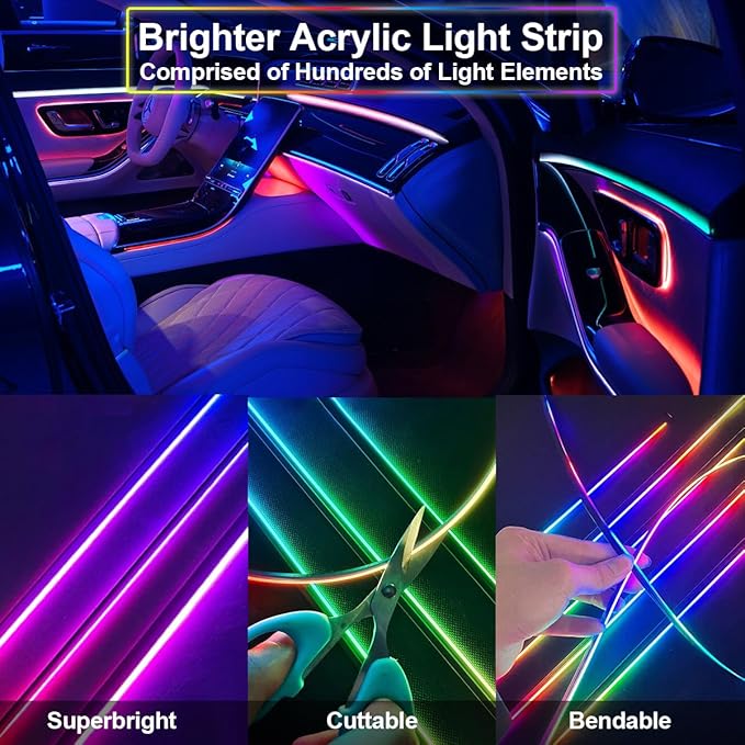Dreamcolor Interior Car Strips Lights: Led Acrylic Light 22 in 1 RGB Ambient Lighting with Wireless App for Cars - 16 Million 175 Inches 600 Led Music Sync Led Lights Kits
