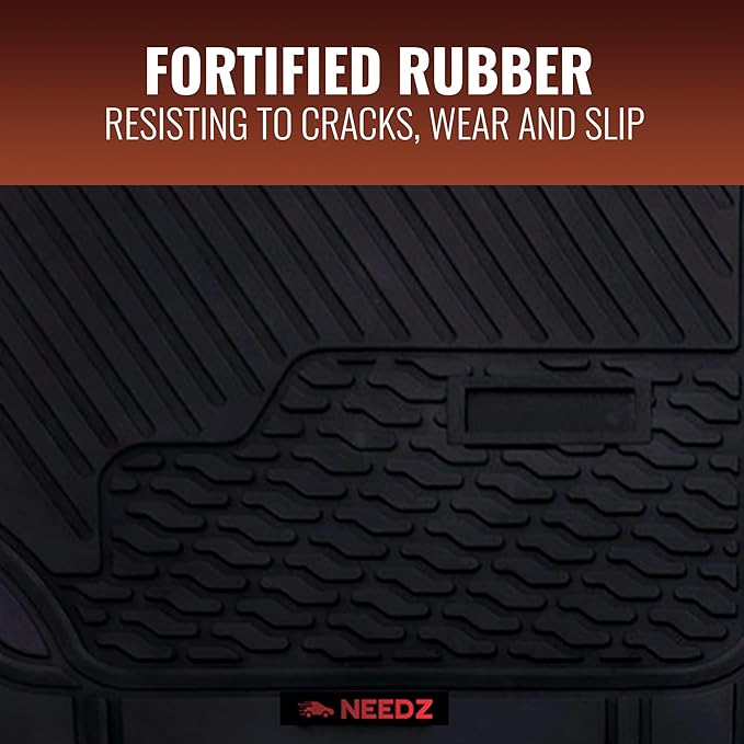 NEEDZ UltraGuard Floor Mats for Cars, Trucks, and SUVs, HydroShield Waterproof & Weather-Resistant, Sturdy Rubber, Customizable Trim-to-Fit Protection, Anti-Slip Floor Liners, Full Set (Black).