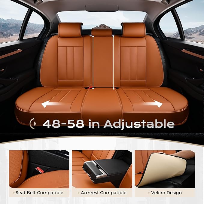 Coverado Car Seat Cover, Cover for Cars Front Seat, Premium Leather, Universal Fit Waterproof Seat Protectors, Car Seat Cushion Non-Slip for Most Cars-Brown