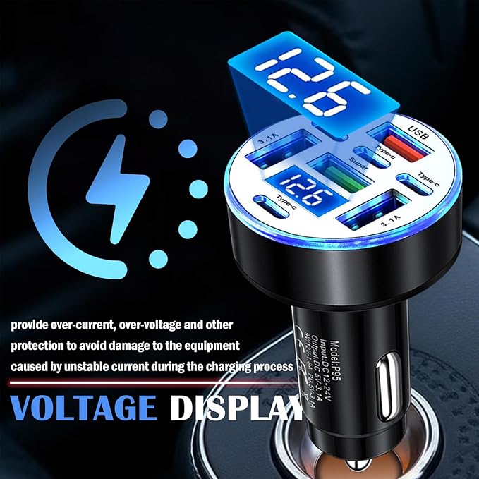 8 Port Car Charger Cigarette Lighter Adapter,Upgraded Car Charger Adapter with 25W USB Fast Charging & Voltage Monitoring,12/24V Cars Cigarette Lighter USB Chargers & Type-C Chargers