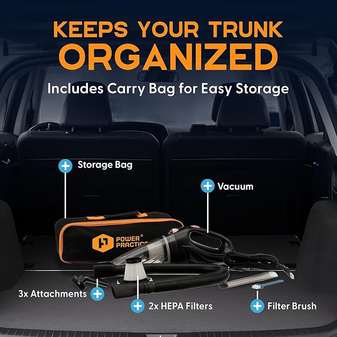 Power Practical Handheld Cordless Vacuum Cleaner, Rechargeable Portable Car Vacuums W/Strong Suction, Bag & Attachments, Small Vac Cleaner for Car, Couch, Home, Car Suction Cleaner, aspiradora de mano