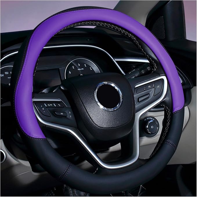 Ziciner Steering Wheel Cover, Soft Leather Premium Durable Elastic Auto Wheel Cover Protector, Stretch Breathable Anti-Slip Lining, Universal 14.5-15 inch Car Interior Accessories (Purple)