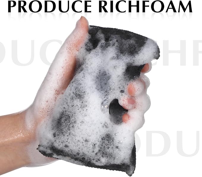 Mudder 12 Pcs Car Interior Scrubbing Sponge 5'' x 3'' Fiber Car Wax Applicator pad Household Cleaning Sponges for Leather Car Seat Couch Cleaning (Gray Black)