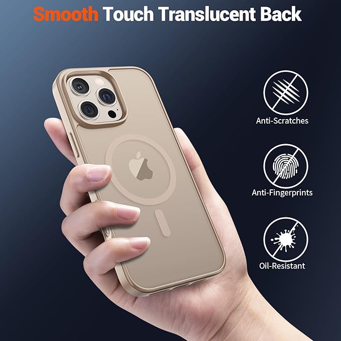 SUPFINE Magnetic for iPhone 16 Pro Max Case(Compatible with MagSafe)(Military Grade Drop Protection) Slim Translucent Matte Shockproof with Anti-Fingerprint Phone Case,Desert Gold