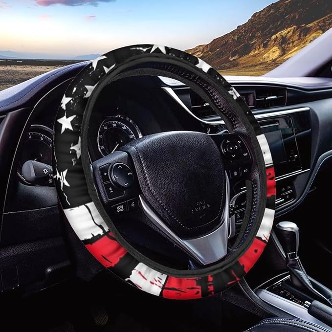 SEANATIVE Red American Flag Steering Wheel Cover, Silicone, Non-Slip Soft, Easy to Disassemble