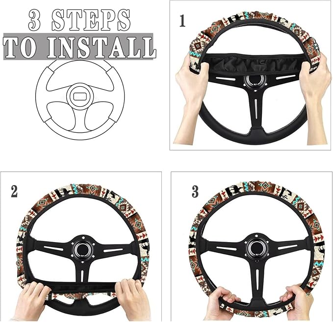 SEANATIVE Western Aztec Horse Universal Steering Wheel Cover, Silicone, 15 inches, Non-Slip, Soft, Easy to Disassemble