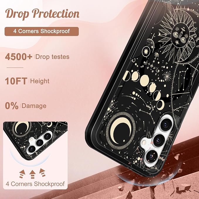 for Samsung Galaxy A14 5G Phone Case - Compatible with MagSafe Women Girls Cute Magnetic Protective Cover Girly Aesthetic Sun Moon Heavy Duty Shockproof Design for Samsung Galaxy A14 5G Cases