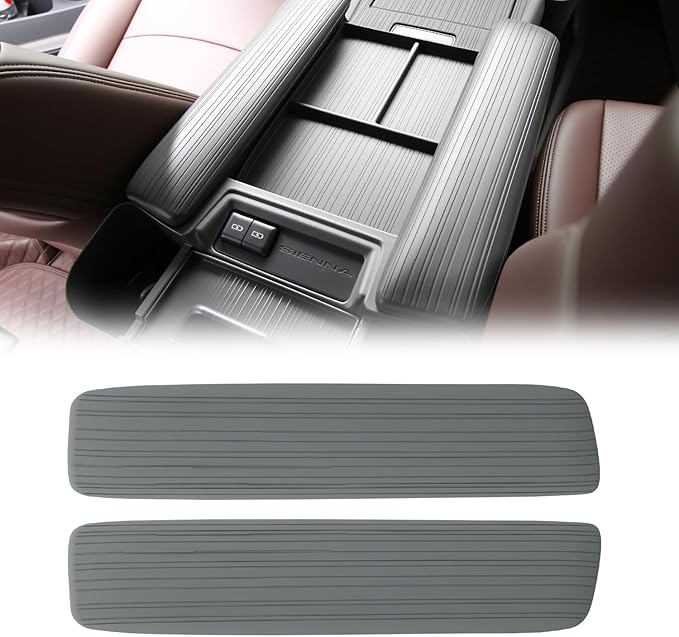2PCS Center Console Armrest Side Cover for Toyota Sienna 2021-2026 Silicone Armrest Storage Box Side Cover Protector Compatible with LE/XLE/XSE/Woodland Edition/Limited/Platinum(Gray)