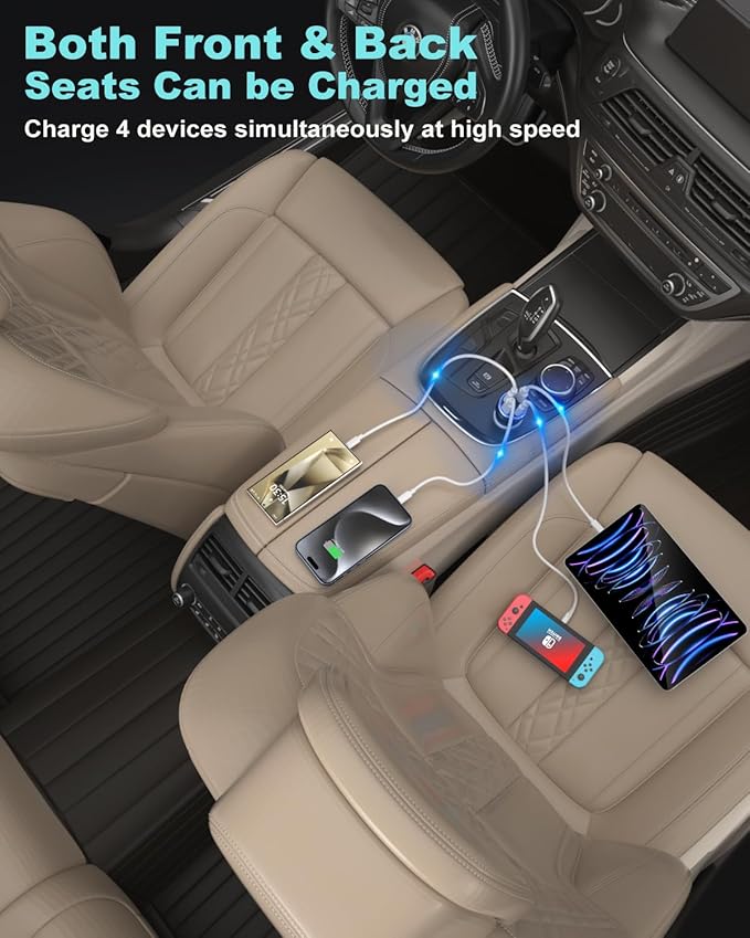 USB C Car Charger 65W, OKRAY 3-Pack 4-Port Type C Fast Car Phone Charger PD30W&QC3.0 Multiport 12v Cigarette Lighter Adapter for iPhone 17 Air 16e 16 15 14 13 12 Pro Max, iPad, Samsung Galaxy S25 S24
