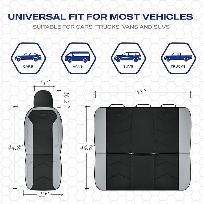 Skechers Memory Foam Seat Covers,Leather Car Seat Covers, Ultimate Comfort & Support Seat CoversFull Sets,Airbag Compatible, Automotive Universal Fit Most for SUVs, Vans, Sedans, Cars, Trucks,Gray