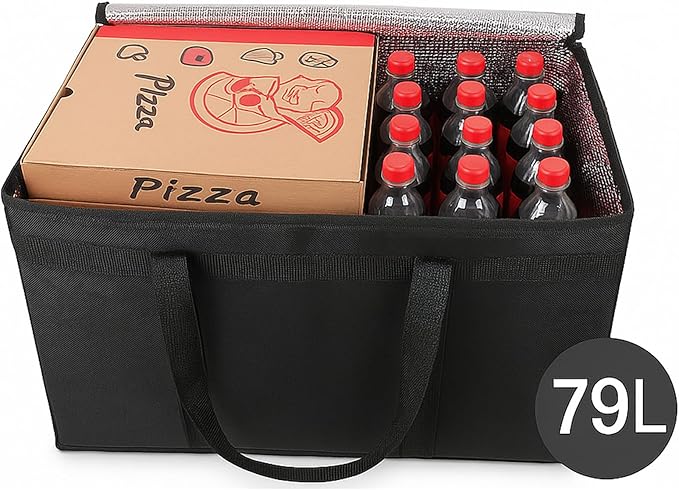 Bodaon Insulated Food Delivery Bag With Hard Bottom, XXXL Pizza Cooler Bags, Rideshare Delivery Bag, Grocery Shopping and Catering Thermal Cold/Hot Styrofoam Carrier for Travel/Car