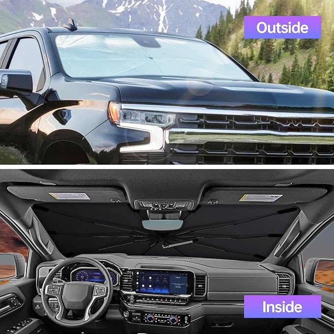 [2026 Upgraded] Windshield Sun Shade Umbrella, Foldable Car Sunshade for Trucks & SUVs with UV Protection, Heat Insulation & Automotive Interior Sun Protection for Outdoor Parking Camping (X-Large)