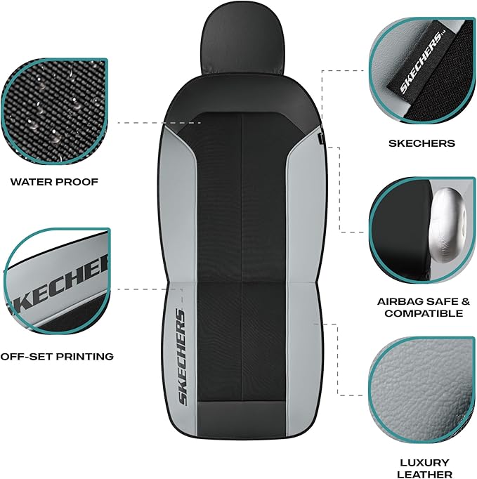 Skechers Car Seat Covers,GOGA Mat Oxford Cloth Seat Covers,Waterproof Car Seat Covers Full Sets,Automotive Universal Fit Seat Cover for Most Cars, Suvs, Trucks,Gray