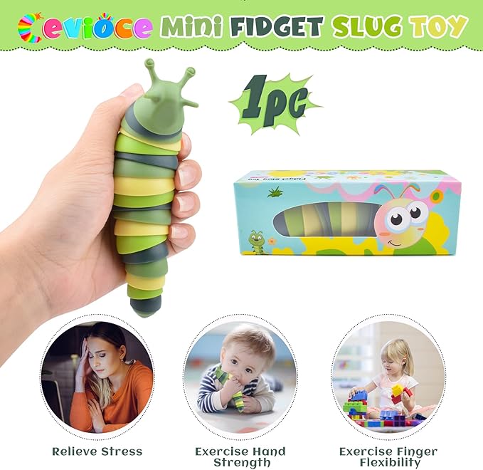 Cevioce Sensory Slug Fidget Toys,Mini Fidget Slug Toys for Adults & Kids Party Favors,1Pc Cute Autism Sensory Toys for Autistic Children,Toddler Toys Age 3+ Easter Basket Stuffer for Kids