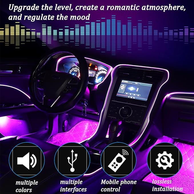Zpana Car LED Interior Strip Light with APP Control, 16 Million Colors 5-in-1 RGB Sound Active Ambient Light with 236" Fiber Optic, Auto Inside Atmosphere Neon Light Strip, Universal for Vehicles