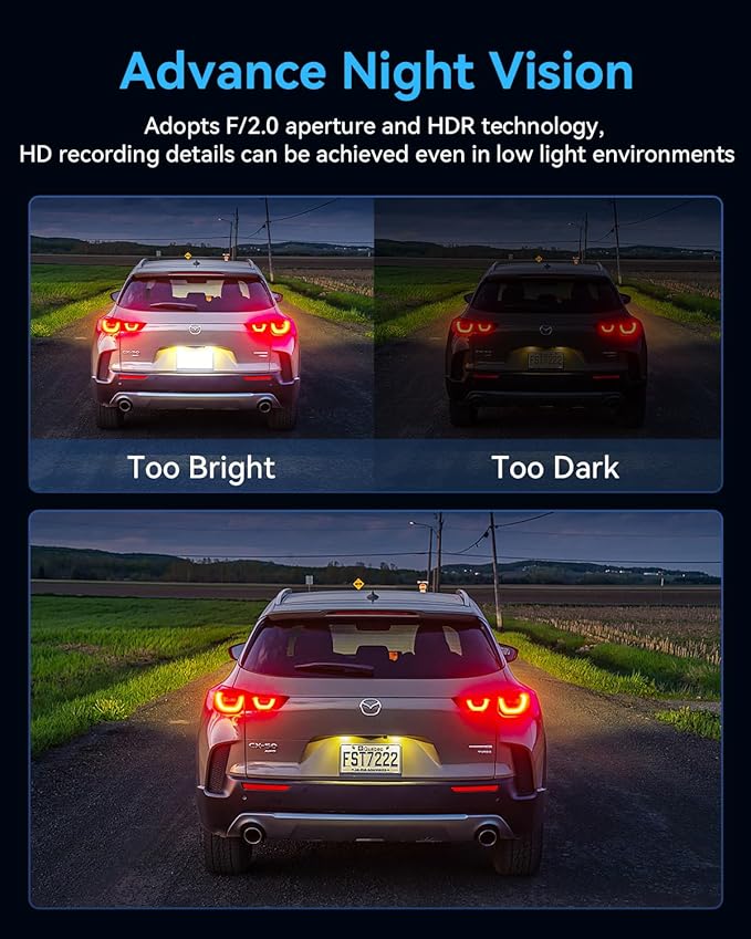 3 Channel Dash Cam for Cars Front Rear Inside, 4K WiFi Dash Cam w/ 32GB Card, 2.0" IPS Screen Dashboard Camera Recorder with App Control, G-Sensor, Loop Recording, Night Vision, Parking Monitor