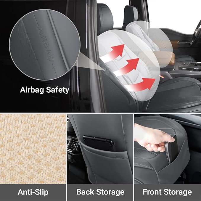 Coverland Custom Fit Car Seat Covers for Car Compatible with [BMW Z4, Chrysler 200, Toyota Solara] Premium Water Resistant Leather Non-Slip Interior Protector[Front Dark Gray - Size Chart A24]
