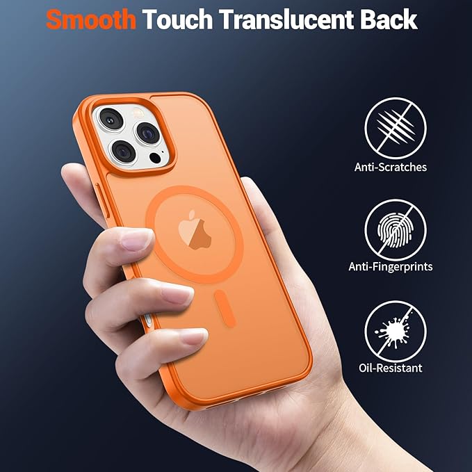 SUPFINE Magnetic for iPhone 16 Pro Max Case with Screen Protector (Compatible with MagSafe) (Military Grade Drop Protection) Translucent Matte Shockproof Phone Cover,Starry Orange