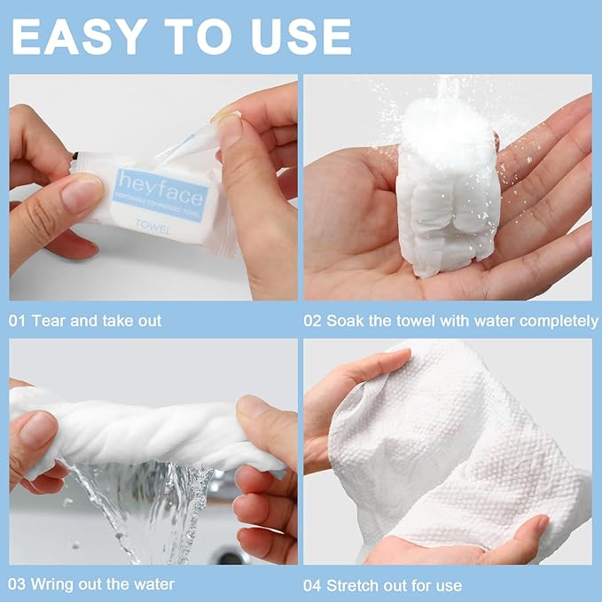 Compressed Towels Tablets (11.8" x11") 25 Bulk Set Disposable Compressed Washcloths for Travel & Camping, Soft Compressed Face Towel with Waterproof Case for Daily Use & Camping Essentials