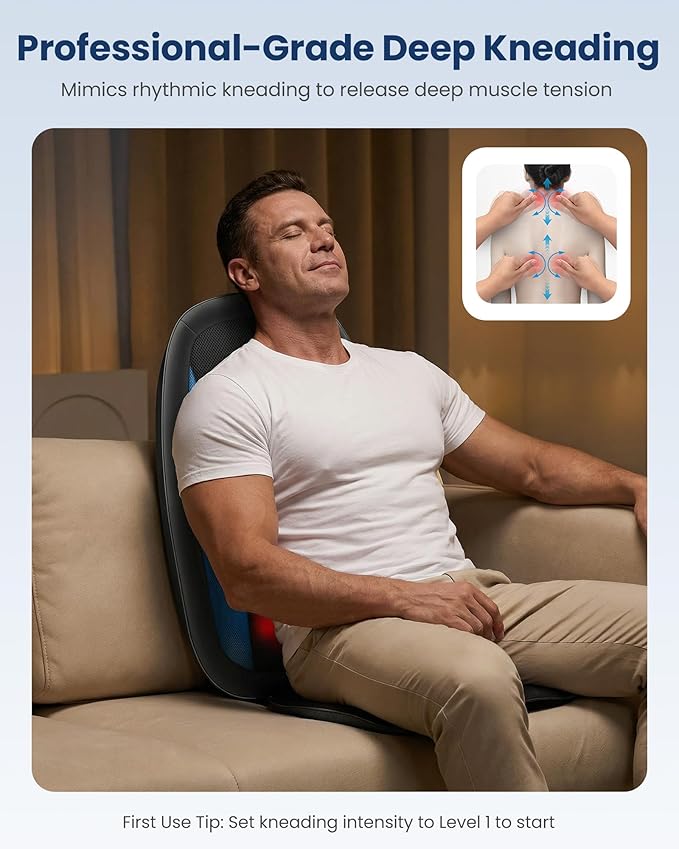 COMFIER Shiatsu Back Massager with Heat,Deep Tissue Kneading Massage Seat Cushion,Massage Chair Pad for Full Back,Body Massager for Home or Office Chair use,