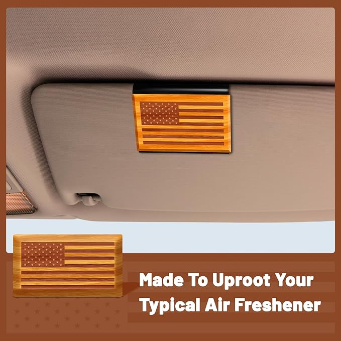 Car Air Freshener - Wood Air Freshener for Visor Clip - American US Flag Design -Variety Pack Refill - CLIP INCLUDED (Orchard-Pine-Cabana)