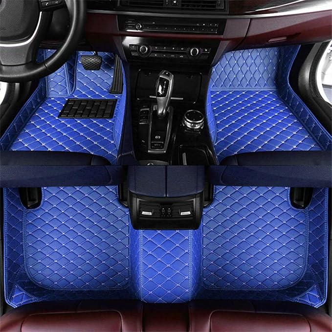 Custom Personalized Car Floor Mats - Luxury Full Coverage All Weather Cars Mats, Anti-Slip Leather Car Mat Set, Custom Floor Mats Fit for 99% of Cars, SUVs & Trucks (Blue, A-Diamond)
