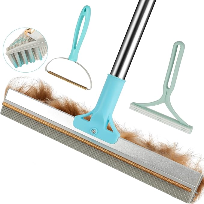 Vivifying Carpet Rake Pet Hair Remover Set, 56” Adjustable Long Handle Plus 2 Handheld Tools, Deep Cleans Pet Hair from Carpets, Rugs, Mats & Upholstery