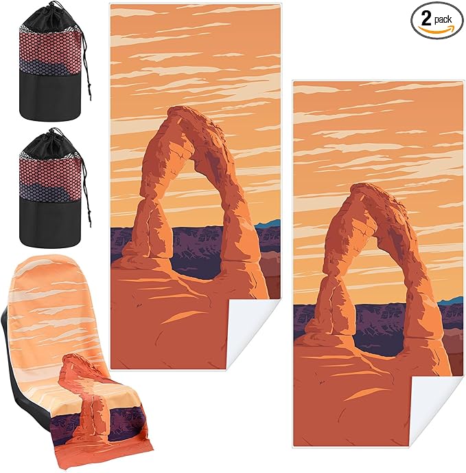 2 Pack Car Seat Towel Covers with Storage Bag 63 x 32 Inch Athletic Running Towel Seat Sweat Washable Non Slip Cover Gift for Car Outdoor Sport Activities (Arch)