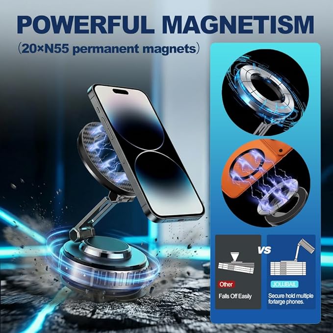 JOUJBAIL 2026 Upgraded Car Phone Holder for Magsafe [108LBS Ultra Suction] 360° Adjustable Vacuum Magnetic Phone Holder, Foldable Cell Phone Mount for iPhone 12-17 Series & Android, Great Gifts