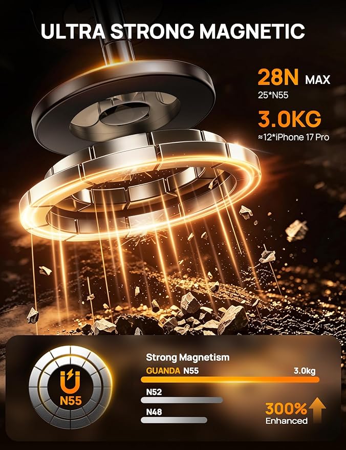 Upgraded Magnetic Car Phone Holder for Magsafe, 360° Adjustable Vacuum Suction Car Phone Mount [98 LBs Suction], Phone Holders for Your Car Fit Phone 17 Pro Max 16 15 14 13 12