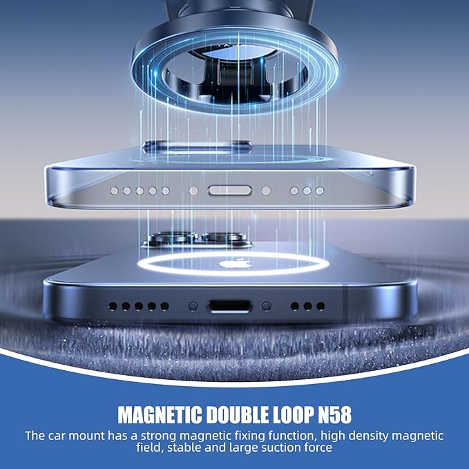 Flexible Bendable Aluminum Alloy Magnetic Phone Holder for Car - Phone Mount for Car with 2 Bases, 2 Metal Rings - Car Mount for iPhone 16 15 14 13 12 Pro Max - Car Phone Holder for Dashboard