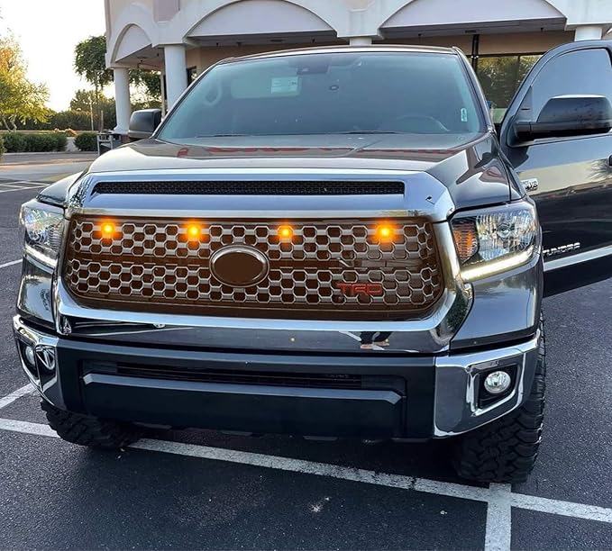 iJDMTOY 4pc Amber Lens Full LED Front Grille Clearance Light Kit Compatible with Toyota 2018-2021 Tundra w/Honeycomb, Non-TRD, Non-Horizontal Beam Grille