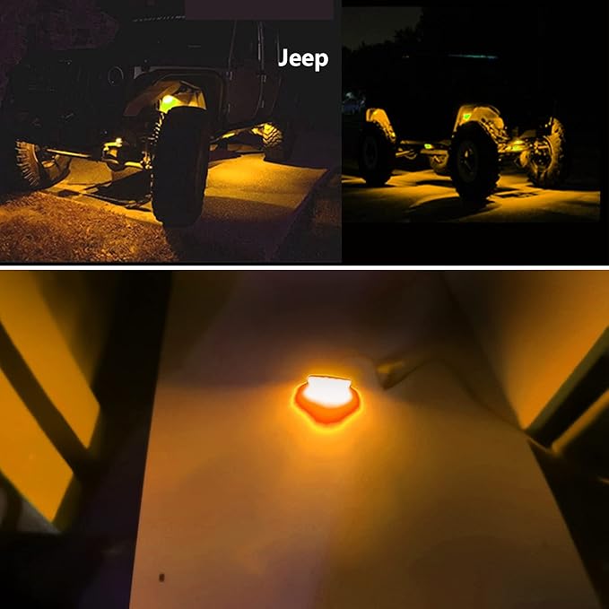 10Pcs LED Rock Lights Waterproof 3.8" Amber Underglow Kit, Fender Wheel Well, Car Exterior Side Marker for Wrangler, Snowmobile, Truck, Golf Cart, RV, SUV, Offroad