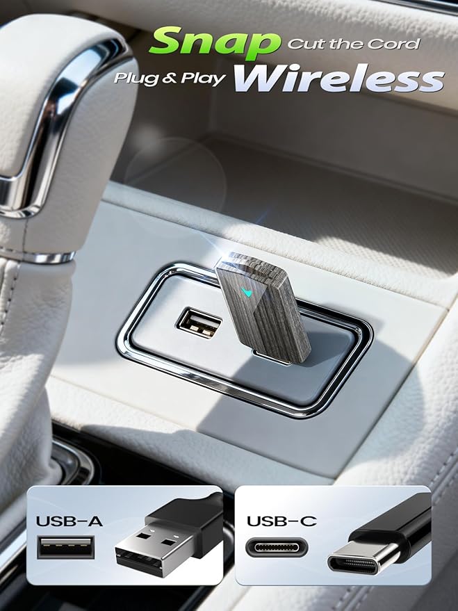 Mini Wireless CarPlay Adapter for iPhone & Android Auto (2026 Upgrade), No Delay, Fast Stable, Plug & Play, Converts Wired to Wireless Car Play Dongle, for Vehicles from 2016, USB-A/Type-C Gray