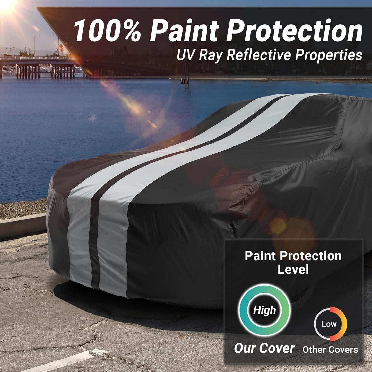 iCarCover Custom Car Cover for Chevy Brookwood (1958-1972) Waterproof All Weather Rain Snow UV Sun Protector Full Exterior Indoor Outdoor Car Cover (Stripe - Black/Gray)