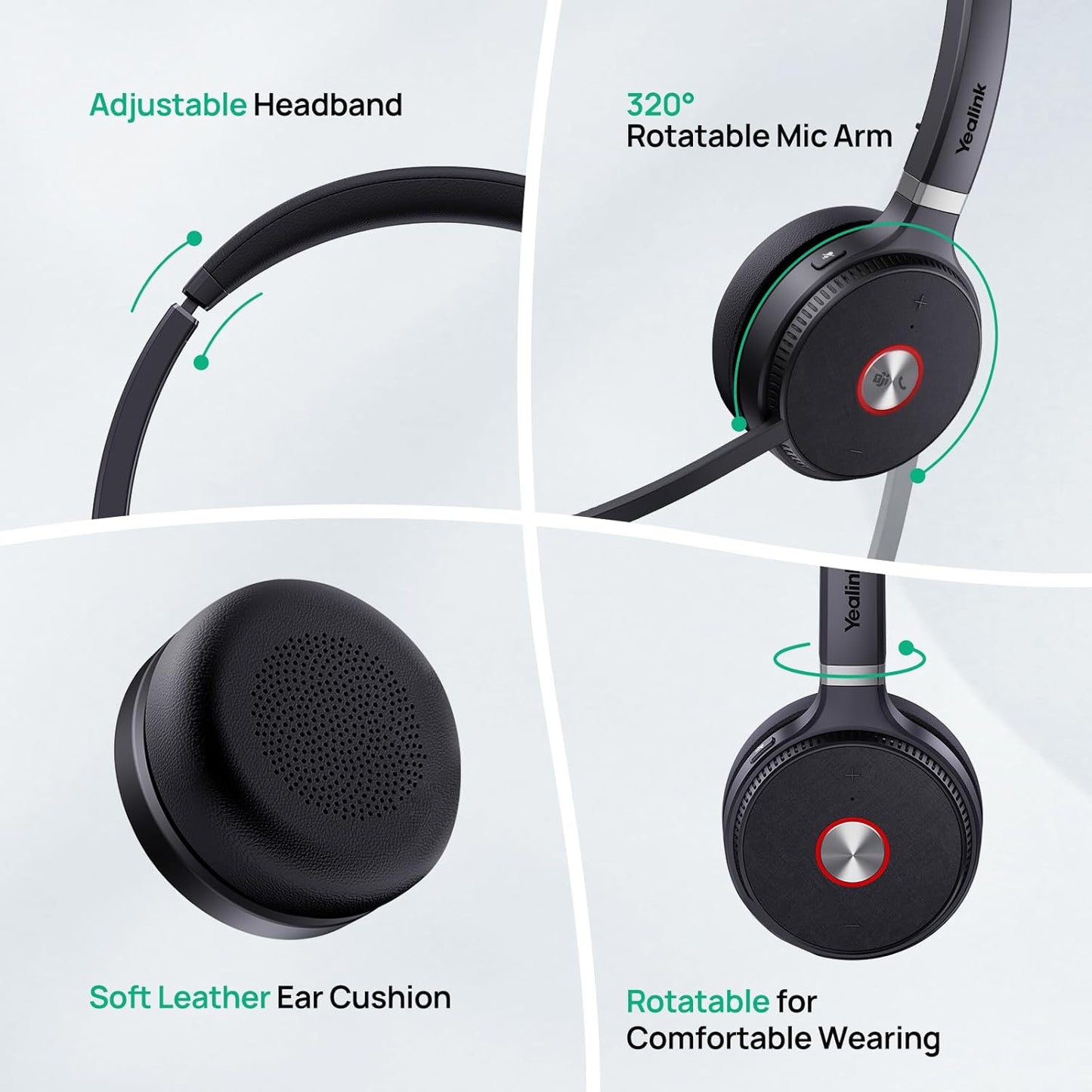 Yealink WH62 DECT Mono Teams Wireless Headset, 525 ft Range Work Headphone with 2X Noise Canceling Mic for IP Phone and Computer, Single Ear Headset with Call Control, Ringer,13H Talk Time