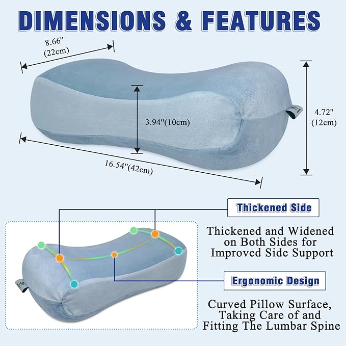 Back Lumbar Support Cushion for Office Chair - Soft Memory Foam Back Pillow for Back Pain - Bolster Cushion for Long Sitting, Driving, Travel, Bed - Versatile Pillow (Blue)