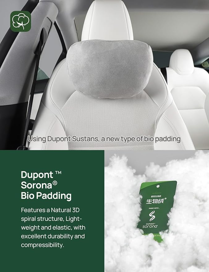 TPARTS Headrest Neck Pillow for Tesla Model 3/Y/X/S, Soft Faux Suede Fabric Car Neck Support Pillow Cushion for Traveling (Filled with Dupont Sorona Fiber)-Set of 2 Gray