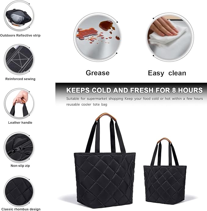 Insulated Cooler Bag Reusable Grocery Tote Bags Transport Large Lunch Box for Women