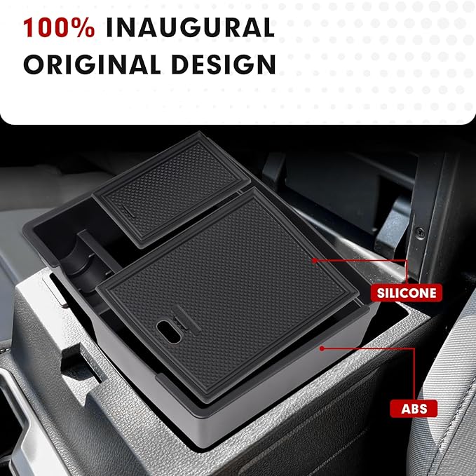 Autorder Center Console Organizer for 2024-2026 Toyota Tacoma Accessories Armrest Storage Box Secondary Insert Tray with Black Non-Slip Silicone Mats
