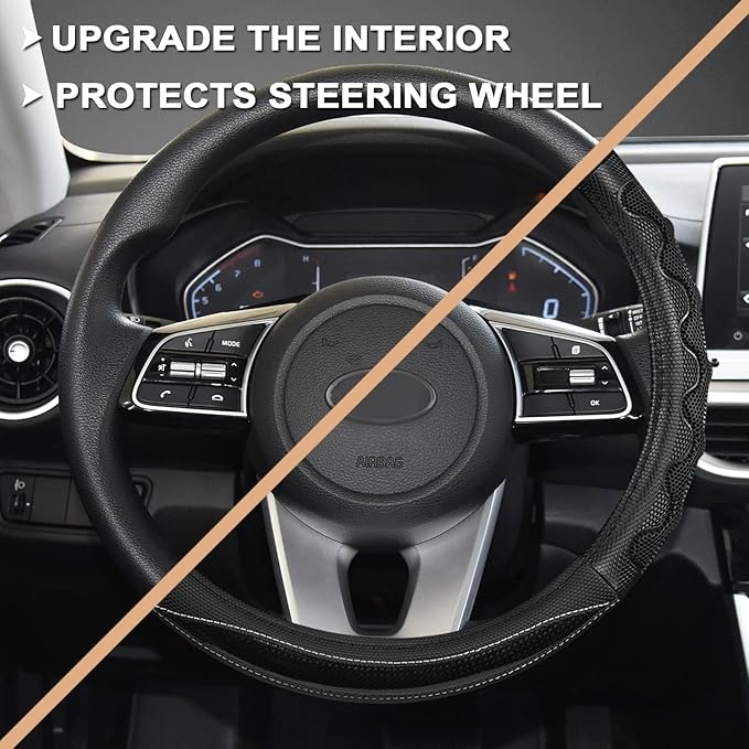 GIANT PANDA Steering Wheel Cover for Kia Soul,Sportage,Forte,Optima,Telluride(3D Honeycomb-Black-Standard Size)
