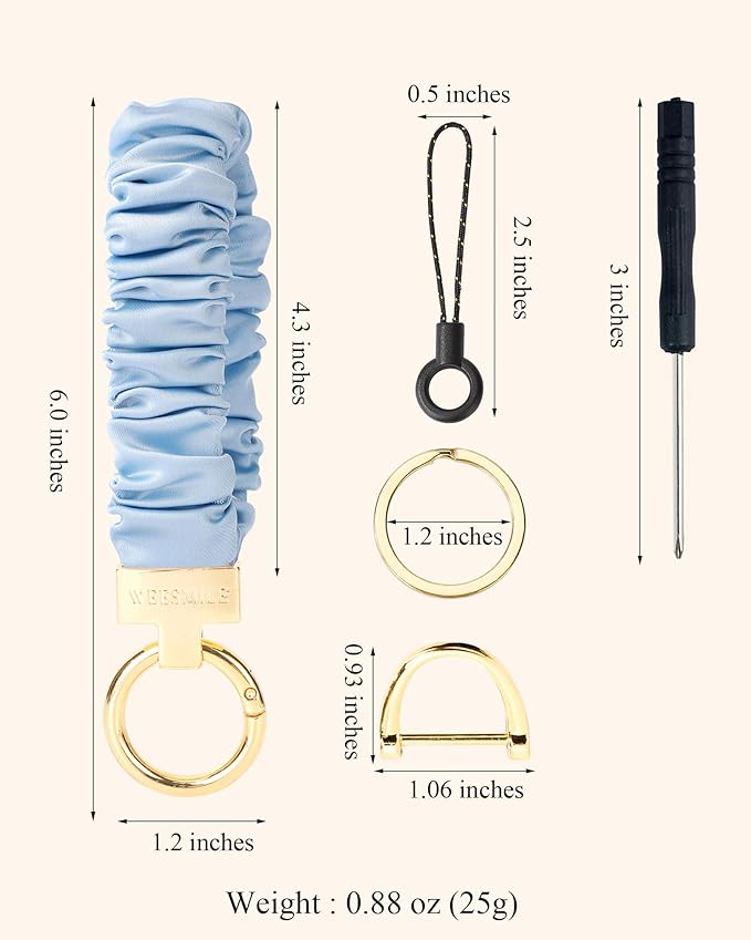 WEESMILE Keychain Wristlet, Stretchy Key Chain for Car Keys with D ring, Cute Scrunchie Wrist Bracelet for Women Men