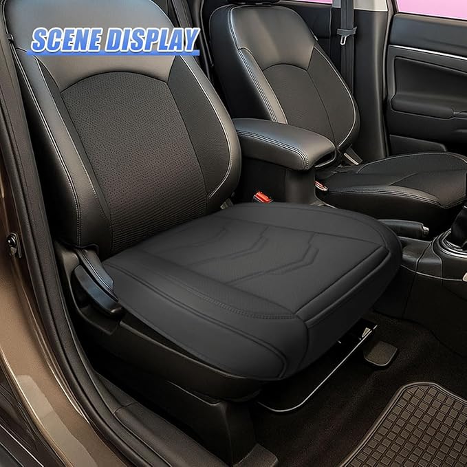 Luxury Faux Leather Car Seat Cover - Anti-Slip Waterproof Drive Seat Cushion Car Front Bottom Seat Cover with Storage Pocket - Universal Full Wrap Seats Protector for Cars SUV Trucks(Black)