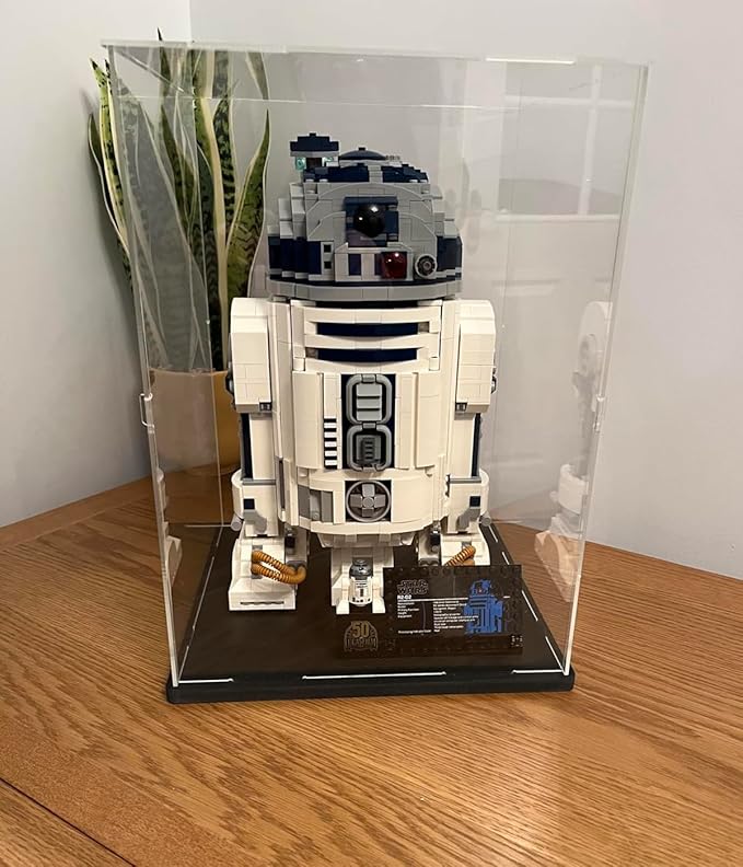Choowin Acrylic Display Case for Lego Cat 21349, R2D2 75308, Transformers Soundwave 10358, Thickened Clear Acrylic Display Cases for Collectibles, Assemble Dustproof Display Box (Black)